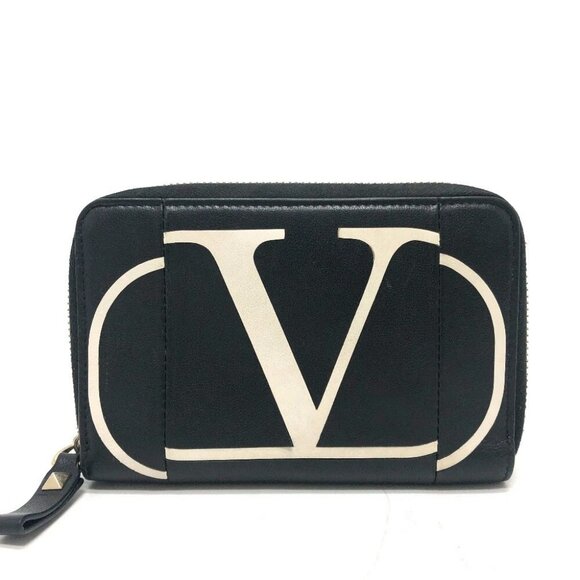 VALENTINO V logo Bifold Wallet Middle Wallet Folded wallet Leather Black/White